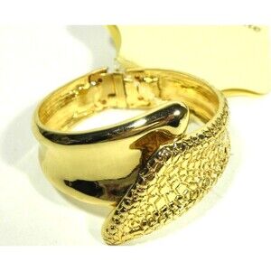 Chunky Hinged Bangle Bracelet Gold Tone Crossover Clamper Textured Sophia Kate